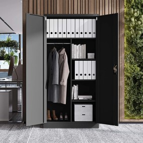 Fémszekrény DAWID, 900 x 1850 x 450 mm, All Black: fekete