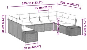 Kerti Kanapészett 9 darabos Szürke Rattan Kerti kanapé