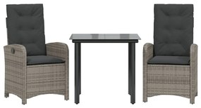 3 részes szürke polyrattan kerti étkezőgarnitúra párnával