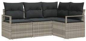 4 darabos kertibútor szett párnákkal, világosszürke, poli rattan, 2 személyes kertibútor párnákkal, szürke, poli rattan
