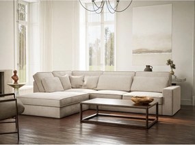 Krémszínű zsenília sarokkanapé (bal oldali-L alakú) Kirou – Maison de Rêve