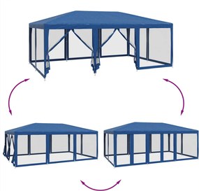 Kék HDPE rendezvénysátor 10 hálós oldalfallal 6 x 4 m