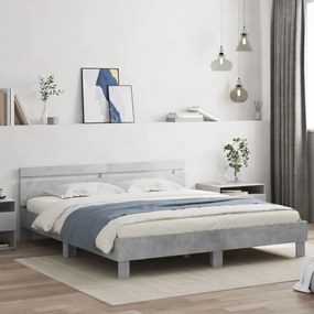 betonszürke ágykeret fejtámlával és LED-del 200 x 200 cm