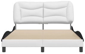 fehér és fekete műbőr ágykeret fejtámlával 120 x 200 cm