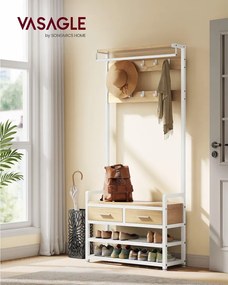 Kabátállvány cipőpaddal, 2 fiók, 10 akasztó, matt arany tölgy