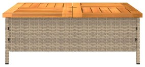 bézs polyrattan és akácfa kerti asztal 70 x 70 x 25 cm