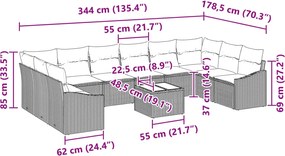 vidaXL Kerti Kanapé Szett tárolóval Beige és krém polirattan