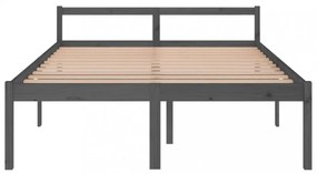 King Size szürke tömör fenyőfa ágy időseknek 150 x 200 cm