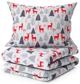 Flanel ágynemű RED DEERS AND TREES fehér Ágyneműhuzat mérete: 2 db 70 x 90 cm | 200 x 220 cm