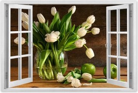 Poszterek 90x60 Fehér tulipánok Deszka