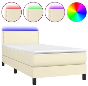 krémszínű műbőr rugós ágy matraccal és LED-del 100x200 cm