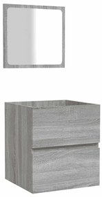 szürke sonoma színű szerelt fa fürdőszobaszekrény tükörrel