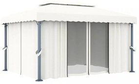 krémfehér pavilon függönnyel és LED fényfüzérrel 4 x 3 m