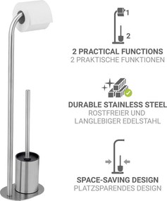 Matt ezüstszínű rozsdamentes acél WC-papír tartó állvány WC-kefével Levante – Wenko