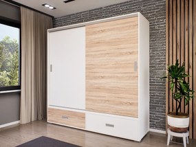 Zentino Tolóajtós Gardrób (Fehér-Sonoma) modern