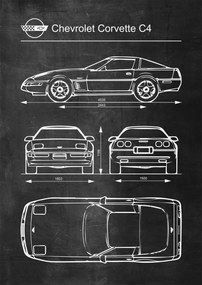 Poszter Chevrolet Corvette C4 Retro Patent Séma