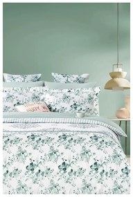 Fehér-zöld kétszemélyes hosszabbított négyrészes renforcé pamut ágyneműhuzat lepedővel 200x220 cm – Mila Home