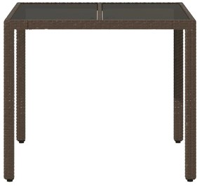 barna polyrattan üveglapos kerti asztal 90 x 90 x 75 cm