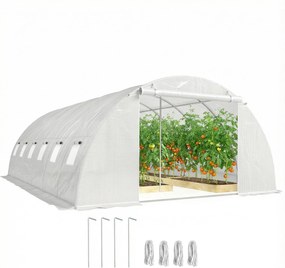 Outsunny kültéri alagút üvegház, 6 x 4 x 2 m – horganyzott acélkeret, vízálló, UV-álló PE takaró, felhajtható ajtók és hálós ablakok, fehér | Aosom