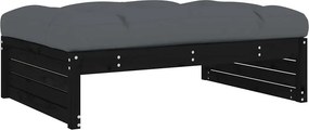 vidaXL fekete tömör fenyőfa kerti lábzsámoly párnával 120x80 cm