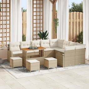 13 Darabos Kert Sofa Szett Párnákkal Bézs Poli Rattan Akác