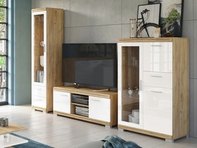 Mazzoni SIMPLE szekrénysor Arany Tölgy/Fehér Fényes - TV-ÁLLVÁNY VITRINES SZEKRÉNY KOMÓD NAPPALIBA