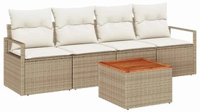 vidaXL Kerti Kanapé Szett párnával 5 pcs Bézs polirattan