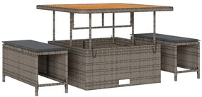 11 Részes Kertibútor Szett Párnákkal Szürke Poli Rattan Akácfenyő, 2-Fős Kertibútor Tárolóval és Párnákkal Szürke Poli Rattan, 3 Részes Kert Étkező Szett Párnákkal Szürke Poli Rattan Akácfenyő