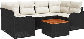 vidaXL Kerti Kanapé Szett párnával 7 pcs Fekete polirattan