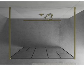 Mexen Kioto, átmenő zuhanyparaván 120 x 200 cm, 8mm átlátszó üveg / fekete mintás, 2x arany stabilizáló távtartó, 800-120-002-50-78