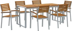 vidaXL Kert étkező szett 7 pcs Szürke Tömör Akácfa