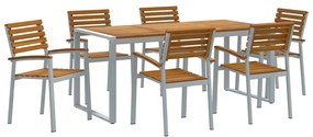 vidaXL Kert étkező szett 7 pcs Szürke Tömör Akácfa