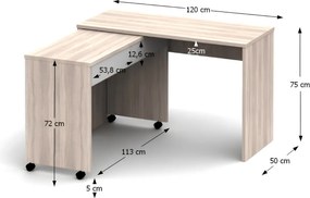 Nyitható PC asztal fiókokkal, tölgy sonoma/fehér, VERSAL NEW