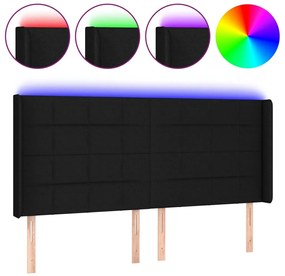 fekete szövet LED-es fejtámla 203x16x118/128 cm