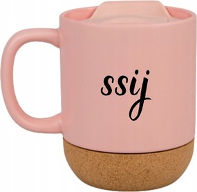 Rózsaszín Bögre Fedéllel És Parafa Aljjal Ajándék Szívó