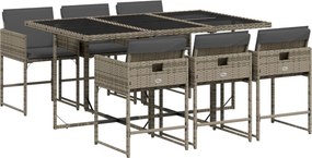 vidaXL 7 részes szürke polyrattan kerti étkezőgarnitúra párnával
