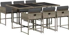 vidaXL 7 részes szürke polyrattan kerti étkezőgarnitúra párnával