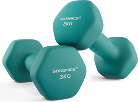 2 db-os neoprén hatszögletű súlyzókészlet, 2 x 3 kg, kékeszöld