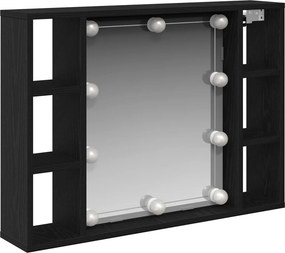 vidaXL Tükörszekrény polcokkal Fekete tölgy 76 x 15 x 55 cm Faanyag