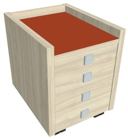 Verno mobil konténer 47 x 60 cm üveggel, 4 fiók, akác / narancs