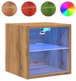 kézműves tölgy színű fali TV-szekrény LED-ekkel 30x28,5x30 cm