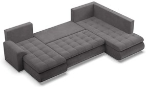 Tokio U sarokkanapé, 3 ágyneműtartóval, kordbársony, jobboldali, szürke