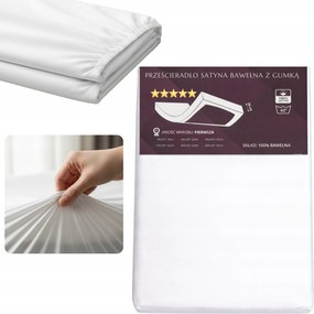 Pamut-szatén gumis lepedő 180x200cm 25cm Fehér Fény Puha