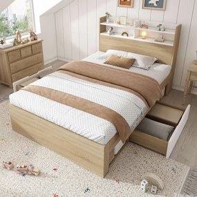 Kanapé alvás funkcióval Egyszemélyes ágy Polcok 2fiók 90x190cm tömör fa