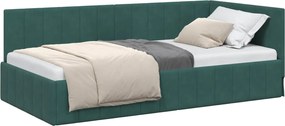 vidaXL Sarokágy keret fejtámlával Sötétzöld 90 cm x 190 cm Bársony