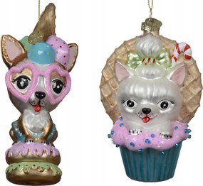 Üveg karácsonyfadísz Aranyos Kutya Édesség karácsonyfára 13cm