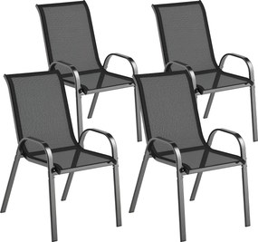 Outsunny 4 darabos kültéri kertiszék készlet, egymásra rakható teraszszékek, légáteresztő textilbőr, acél vázzal, karfákkal és magas háttámlával 54x71