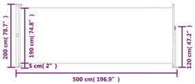 fekete behúzható oldalsó terasznapellenző 200 x 500 cm