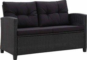 vidaXL fekete polyrattan kétszemélyes kerti kanapé párnákkal 124 cm