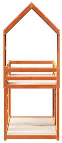 viaszbarna tömör fenyőfa ágy emelettel és tetővel 75 x 190 cm